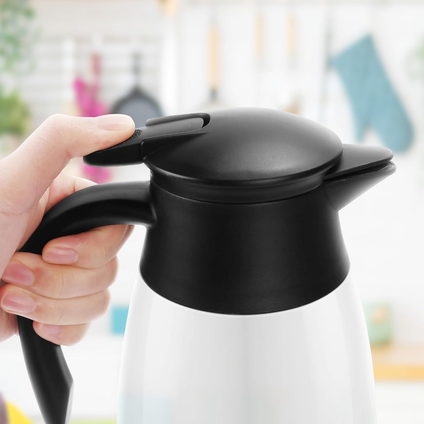 68oz Thermal Coffee Carafe, 2 Pack Airpot Insulated Coffee Urns Stainless Steel Vacuum Thermal Pot Dispenser for Coffee, Hot Water, Tea, Hot Beverage - Keep 12 Hours Hot, 24 Hours Cold (White)