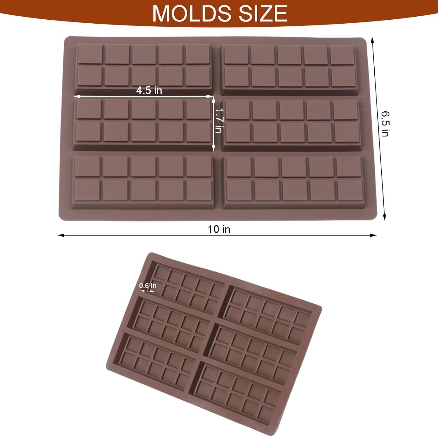 Dubai Chocolate Mold-Non-Stick Chocolate Bar Mold, Food Grade Silicone Deep Mold for Chocolate Stuffed Bar,Candy, Snacks,DIY Treats & Homemade Gifts (10 Snap)