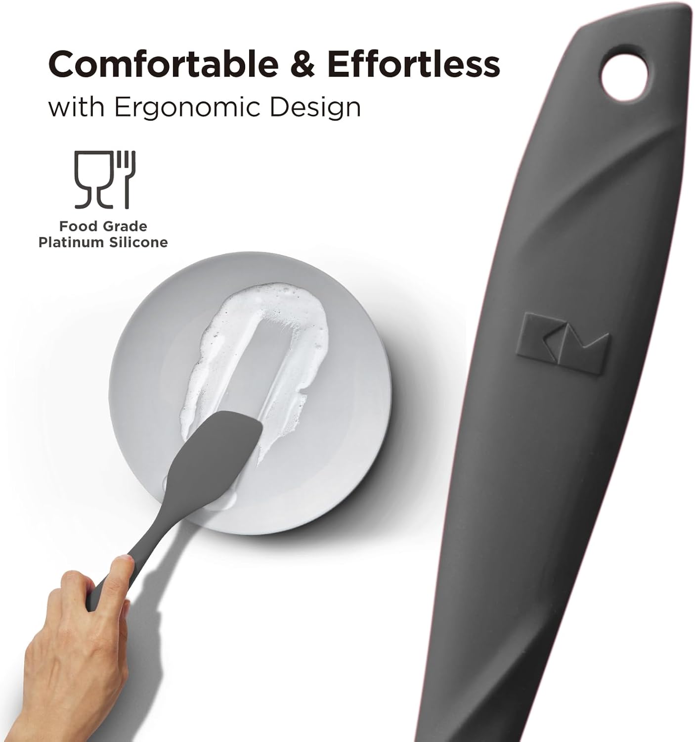Kitchen Mama WaltzGrip Platinum Silicone Scraping Spatula: Heat Resistant, Seamless, Non Stick for Frying Pan Cookware, Safe, Flexible Bowl Scraper - Ideal for Mixing, Baking, Stirring (Metal Gray)