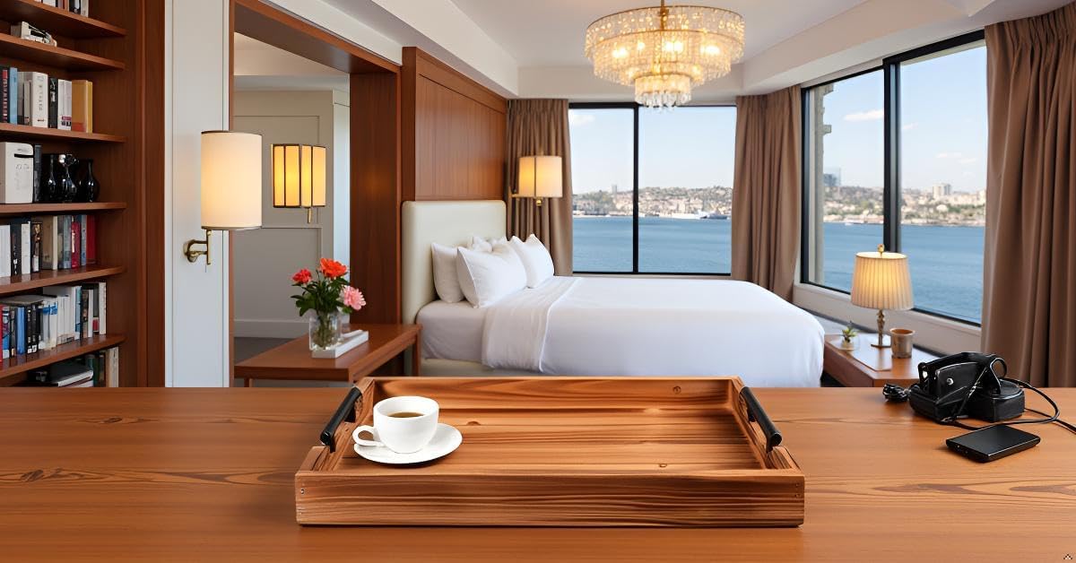 Coffee Table Tray Decorative Nested Vintage Wood Serving Tray Set for Eating, Breakfast, Party, Kitchen, Ottoman,Tea Coffee Table Large Ottoman Trays (Wood, 3Pc)