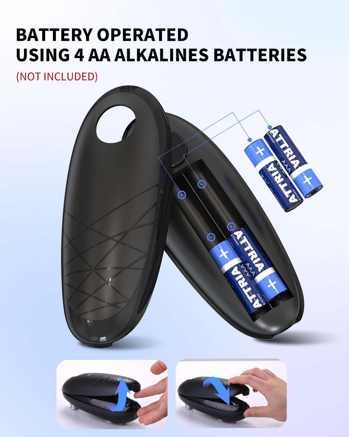 CIRCLE JOY Electric Can Opener, One-Touch Automatic Can Opening with Smooth Edges, Food Safety Handheld Battery-Operated Can Opener for Kitchen and Seniors, Black