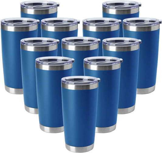 HASLE OUTFITTERS 20oz Tumblers Stainless Steel Mugs with Lid Double Wall Vacuum Insulated Coffee Cups for Cold & Hot Drinks (20oz-Dark Blue, 12 Pack)