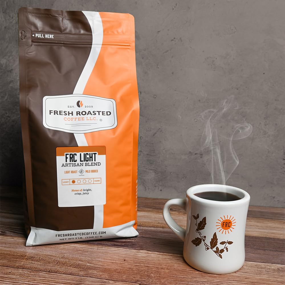 Fresh Roasted Coffee, FRC Light Roast Blend, 5 lb (80 oz), Kosher, Whole Bean