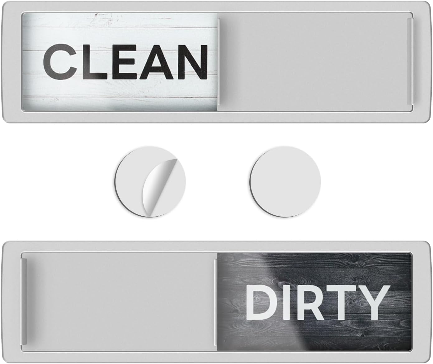 KitchenTour Dishwasher Magnet Clean Dirty Sign, Strong Magnet Clean Dirty Sign for Dishwasher, Farmhouse Wood Design Non-Scratch Dish Washer Indicator Kitchen Decor, Silver
