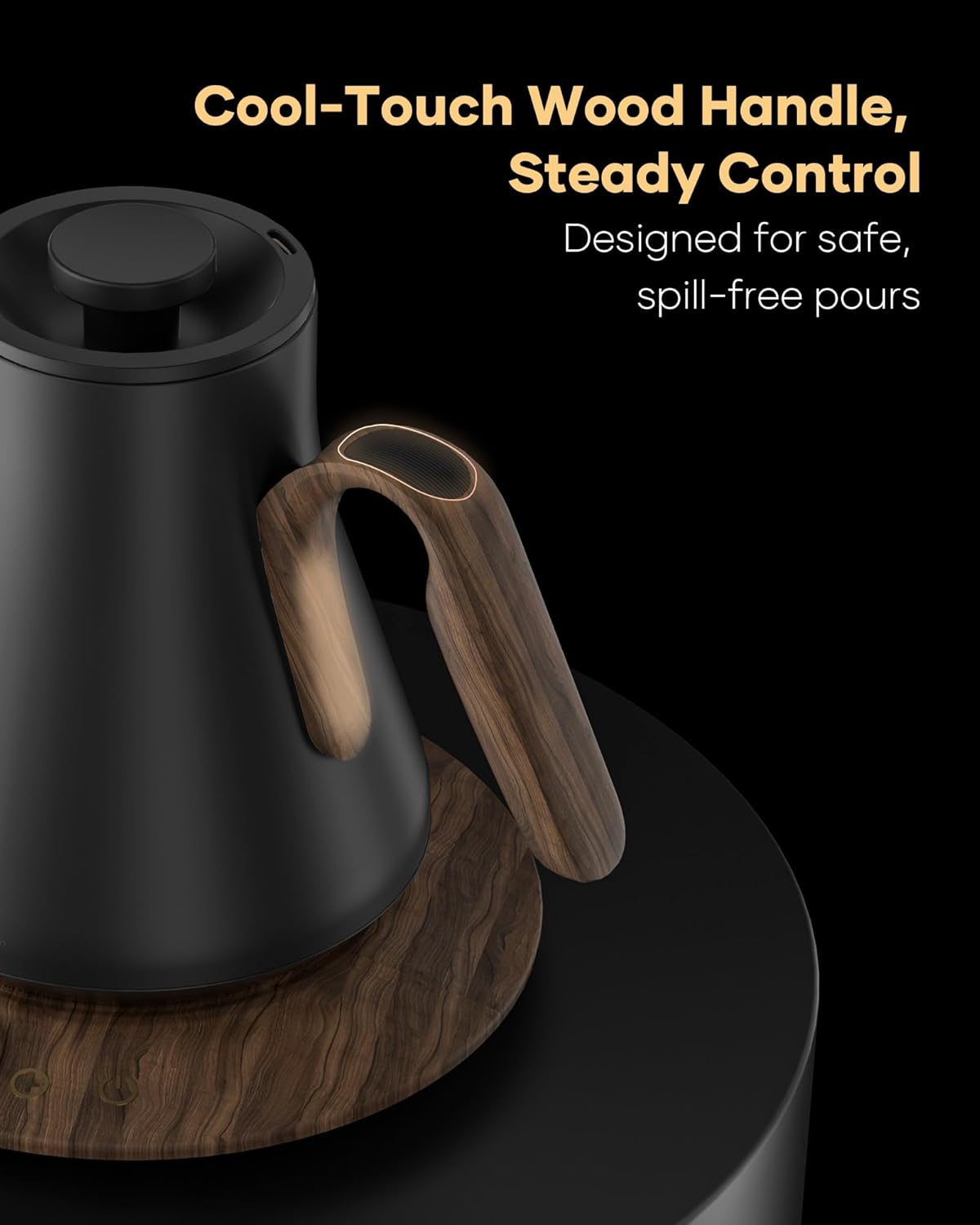 Cocinare FLOW B9 Gooseneck Electric Kettle, Precise Temperature Control for Pour-Over Coffee & Tea Brewing, Stainless Steel Interior, Rapid Heating for Boiling Water 1500W/0.9L (Black Wooden)