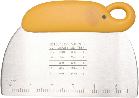 Bench Scraper for Bread, Stainless Steel Dough Cutter and Scraper Double Sided Scale Metal Food Scraper Chopper Kitchen Baking Tool for Cake Pastry, with Plastic Grip