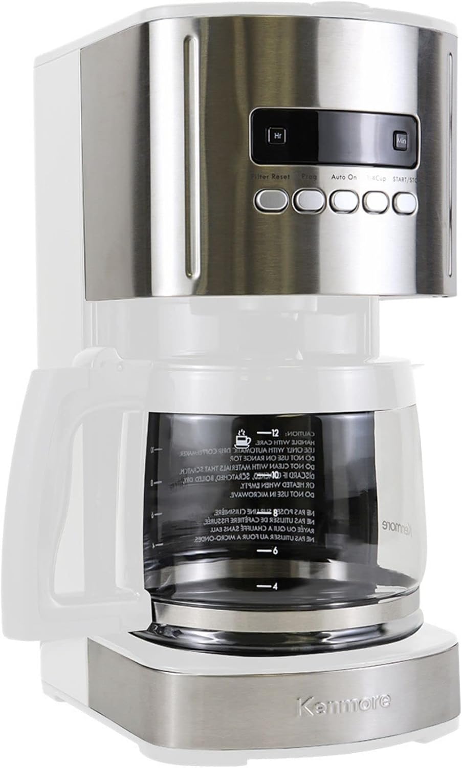 Kenmore drip Coffee Maker - 12 Cup programmable cafe machine with glass pot, regular & bold brew, auto shut off large water reservoir, reusable filter, kitchen appliances for cafeteria barista, White
