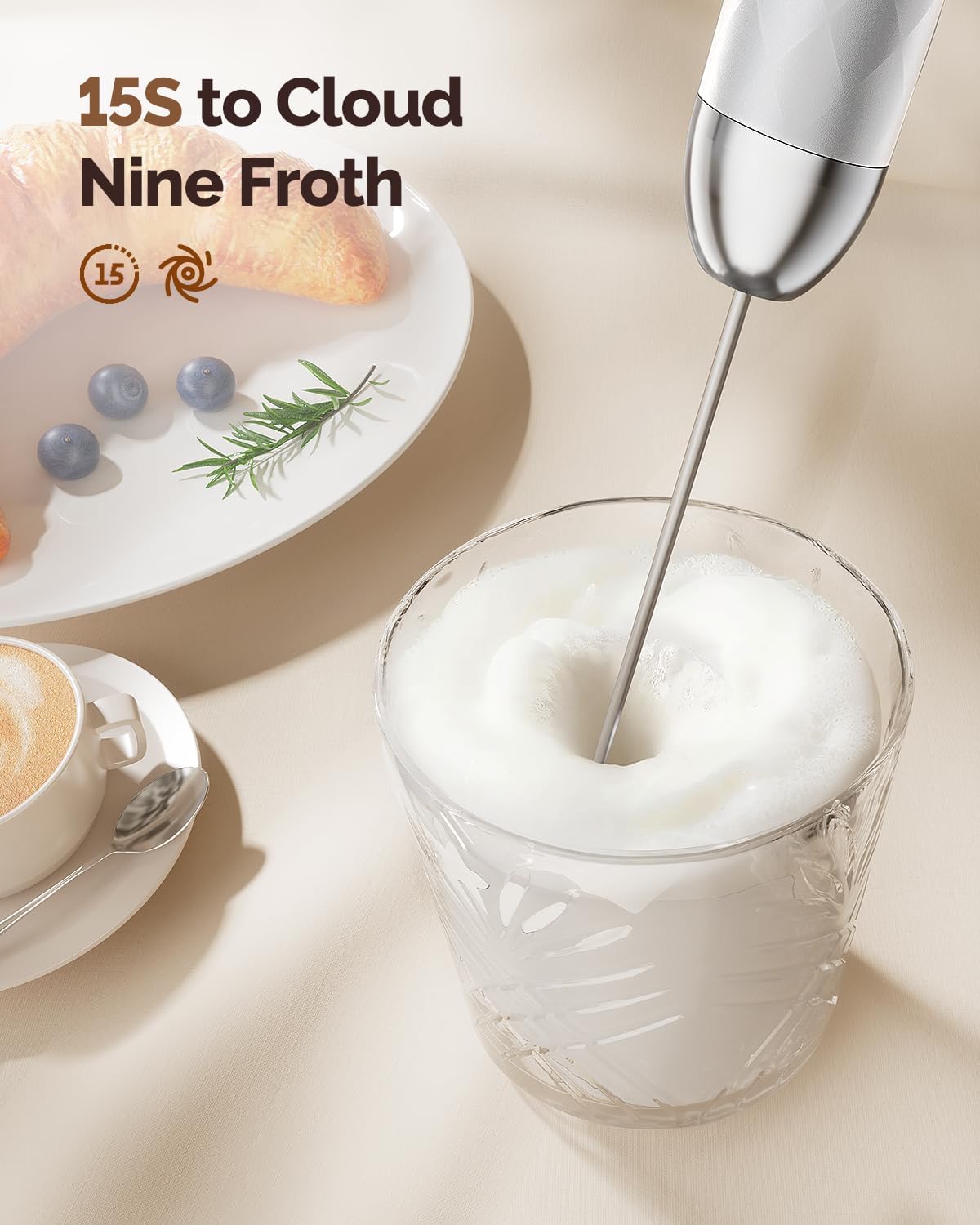 Maestri House Rechargeable Milk Frother with Stepless Speed Control, LunaFro 2.0 Handheld Electric Foam Maker Waterproof Drink Mixer Foamer for Lattes, Cappuccino