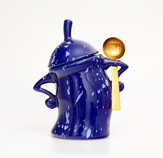 Canister With Attitude - Attitude Jar, Ceramic Airtight Food Storage Container with Spoon for Tea, Coffee, Sugar, Flour, Cute Kitchen Decor (Blue)