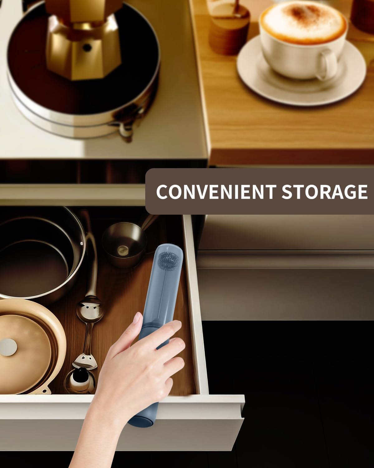 CIRCLE JOY Rechargeable Milk Frother Hanheld, Dual Ring Electric Coffee Frother, Portable Hand Frother Wand Drink Mixer for Matcha Lattes Cappuccino, Kitchen Gifts, Blue