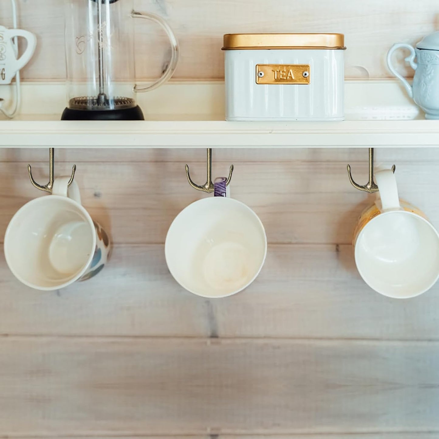 Anchor Shape Zinc Alloy Double Prong Ceiling Hooks, 4-Pack Under Shelf Coat Hooks Hanging Towel Robe Clothes Cap Bathroom Kitchen Cabinet Garage Use (Bronze)