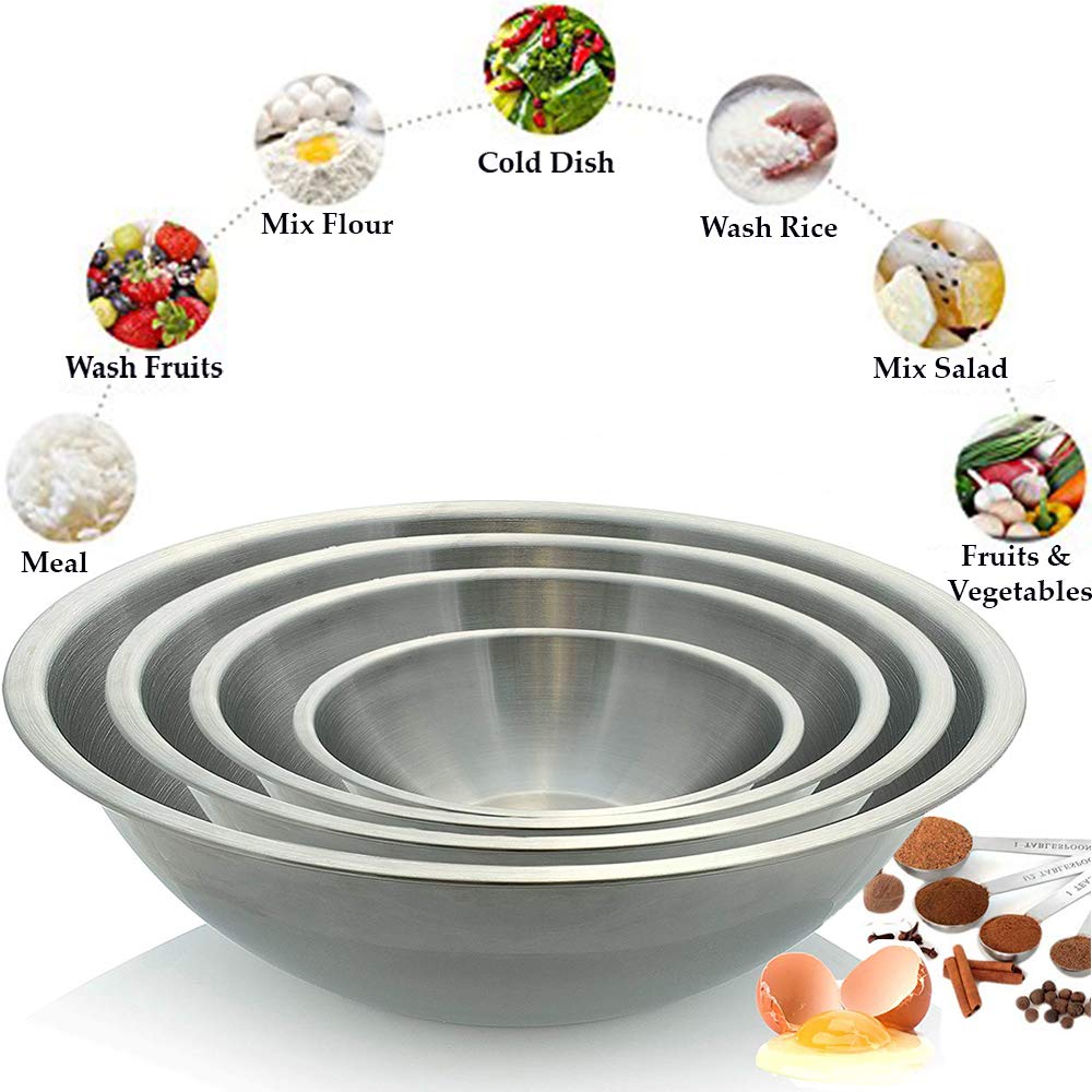 Tiger Chef Large Stainless Steel Standard Weight Mixing Bowls Set, Mirror Finish - Set Includes 13, 16, 20, and 30 Quart.