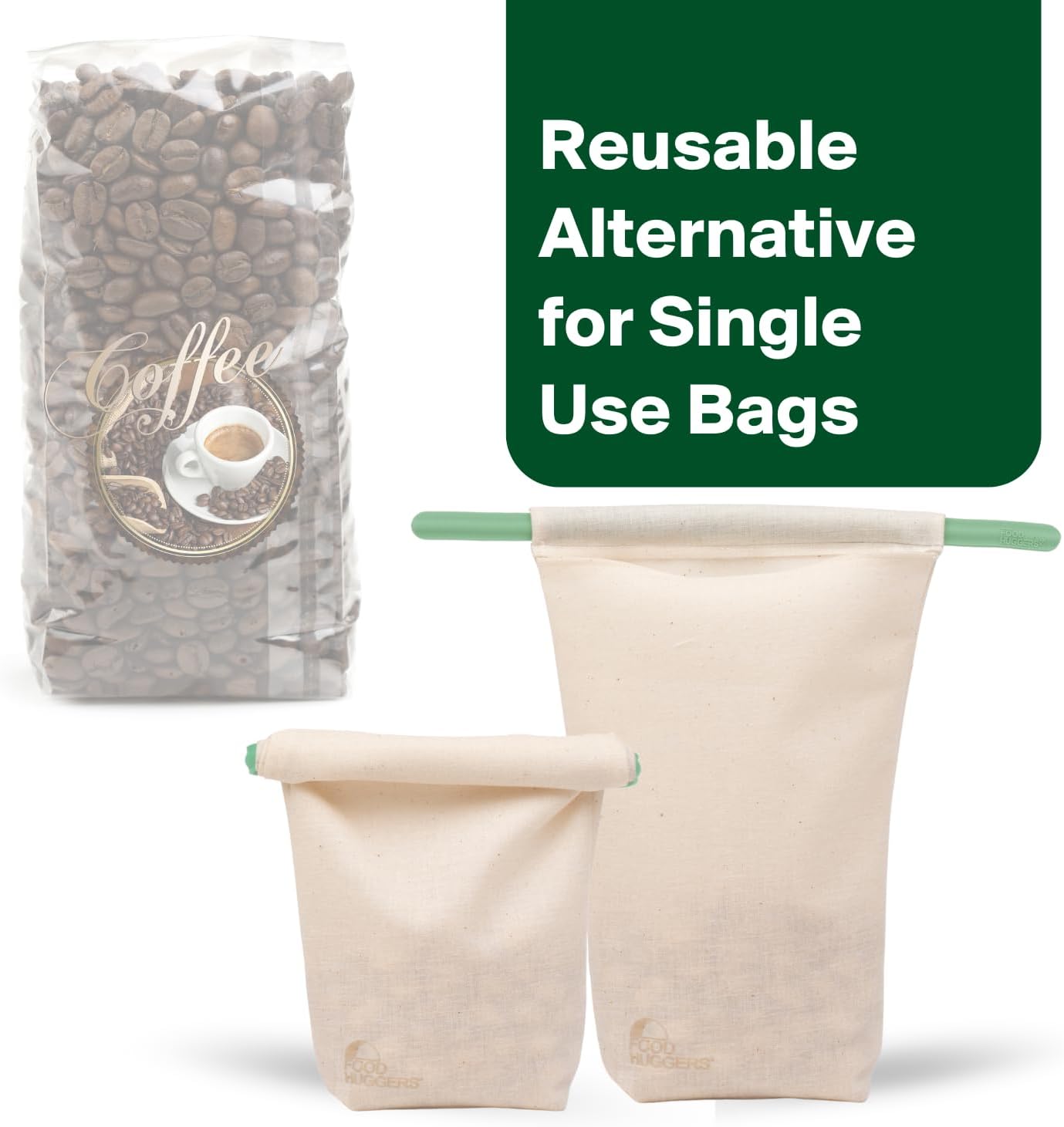 Food Huggers Sustainable Coffee Storage| Bulk Bean Bag | Eco-Friendly, Zero-Waste | BPA-Free, Dishwasher Safe Silicone | Ideal for Groceries, Food | Reusable, Large (1pc)