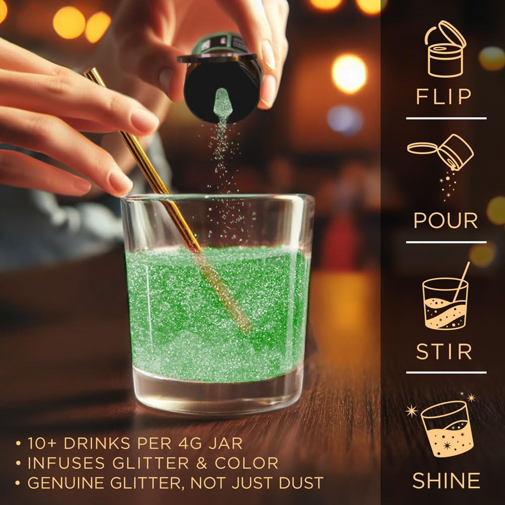 Brew Glitter Green Edible Drink Glitter 1x 4g Jar for Cocktails, Beer, & Beverages