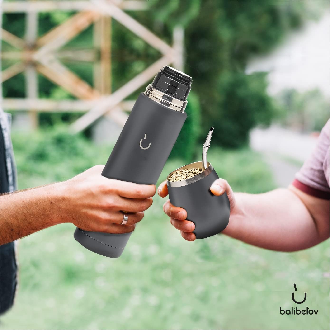 BALIBETOV Complete Yerba Mate Set - Modern Mate Gourd, Thermal Flask, Bombilla and Cleaning Brush Included - All Premium Quality 304 18/8 Stainless Steel (Gray)