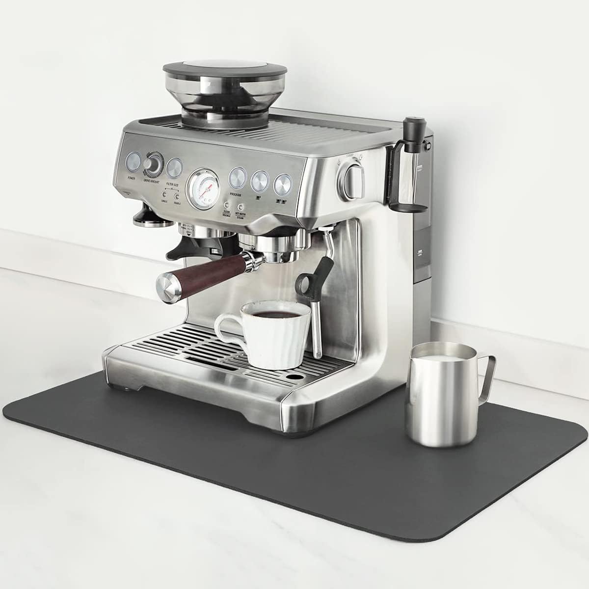 Mimore Coffee Mat - 12x19 Inch Grey Countertop Mat - Absorbent, Hides Stains, Rubber Backed - Dish Drying Mat Fits Under Coffee Maker or Espresso Machine