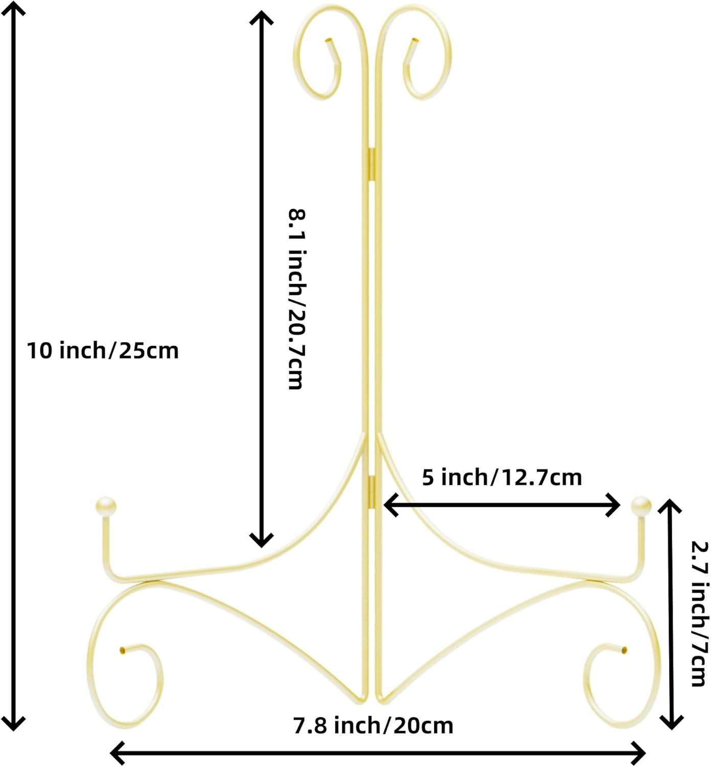 10 Inch Display Plate Stand with Folding Design, Metal Plate Holder for Tables, Picture Easel for Home Decoration, Photo Frame Stand, 10'' Gold, 2-Pack