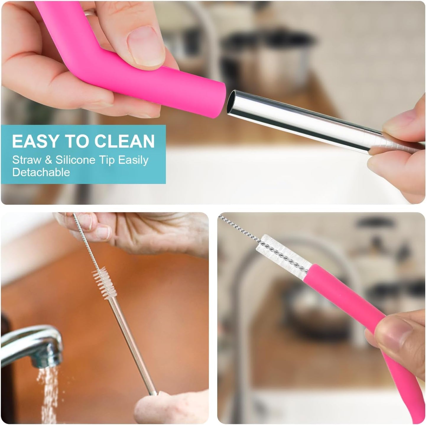 Reusable Stainless Steel Straws Set 6 PCS with 6 Silicone Tips, 2 Straw Brush, 1 Storage Case, Different Sizes of Metal Straws Reusable, Suitable for 14, 20, 30 oz Cups Tumbler，for Hot/Cold Drinks