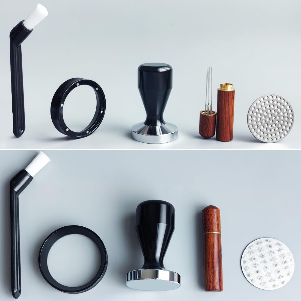 51mm Espresso Tamper Set, 5PCS Coffee Tamper Kit with WDT Tool, Coffee Stirrer, Dosing Funnel, Puck Screen 51mm Espresso Accessories Tampers Kit (Black)
