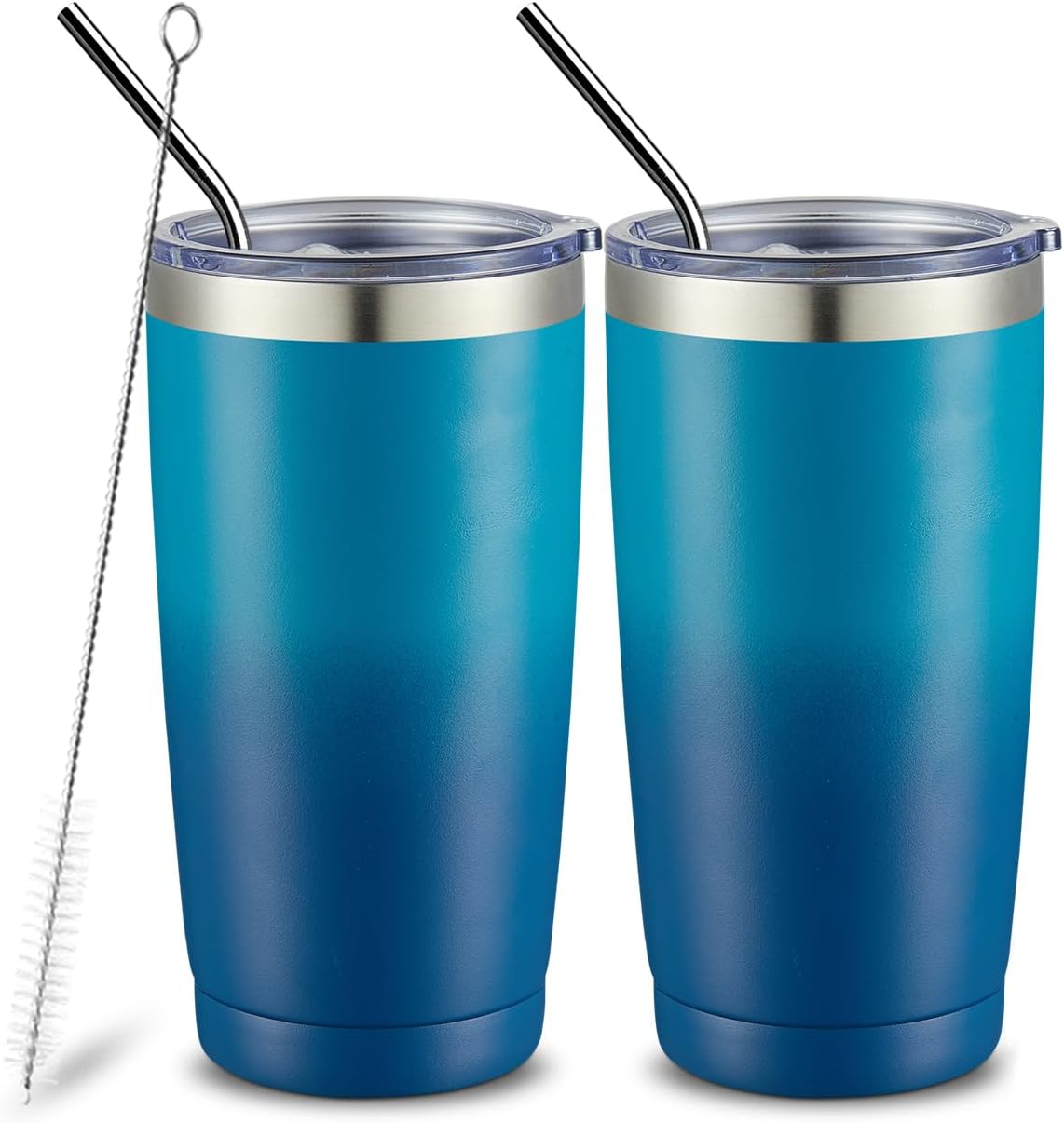 COMOOO 20oz Tumbler with Straw Stainless Steel Insulated Coffee Tumbler Cups Double Wall Vacuum Travel Coffee Mug with Splash Proof Sliding Lid for Hot Cold Drinks (Dark Night, 2 Pack)