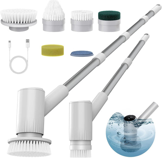 AIRROBO Electric Spin Scrubber, Cordless Electric Scrubber for Cleaning, 300 Mins Runtime, 6 Brush Heads, 47" Adjustable Handle, IPX7 Waterproof for Bathroom, Kitchen, Floors, Tiles, Car Cleaning