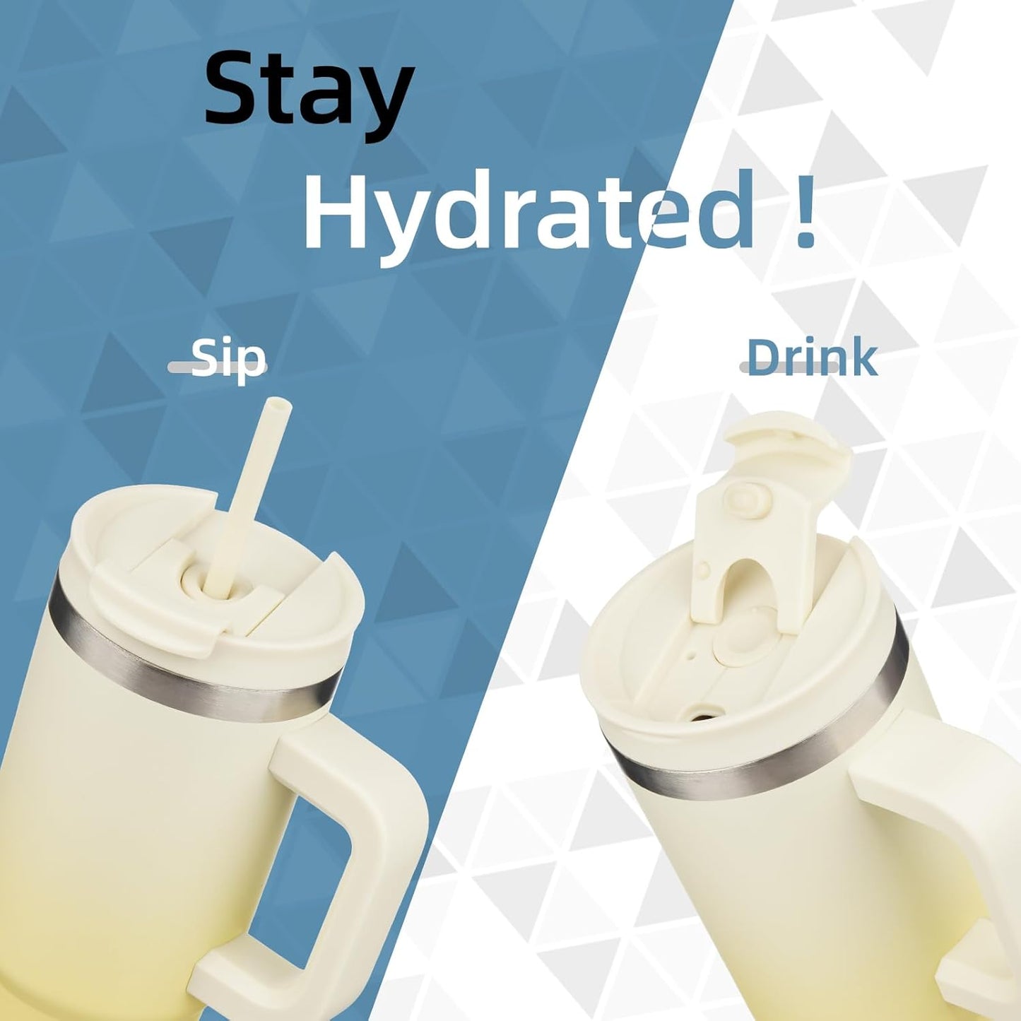 40 oz Tumbler with Handle and 2 Straws,2 in 1 Lid Insulated Water Bottle Stainless Steel Travel Coffee Mug,Lemon