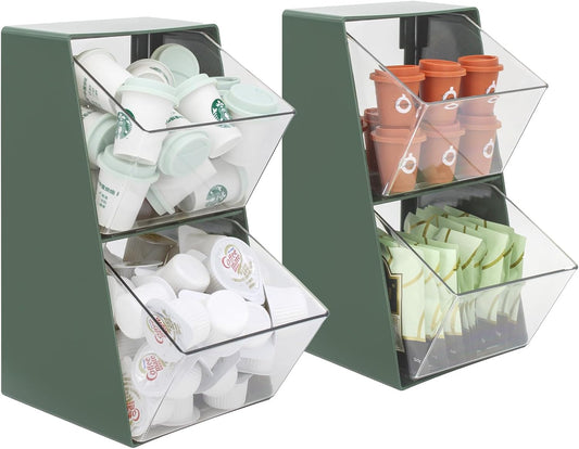 2 Pack Coffee Pod Holder K Cup Storage Coffee Bar Organizer for Home and Office Countertop Organiser Storage Bins for Coffee Station Counter Container for Tea bag Sugar Creamer Filter Green