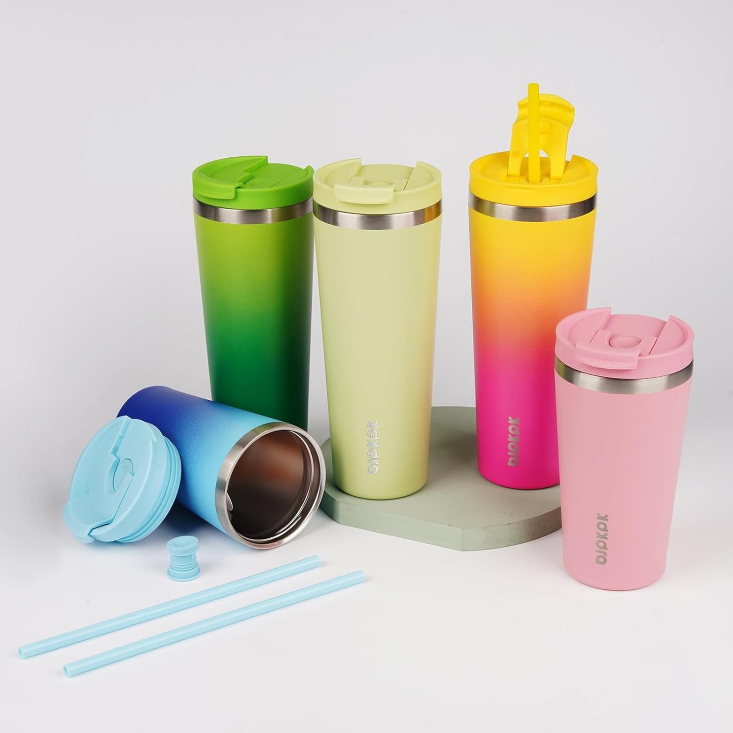 BJPKPK 18oz Insulated Tumbler With lid And Straw Stainless Steel Tumblers Travel Coffee Mug Reusable Thermal Cup,Macaron Green