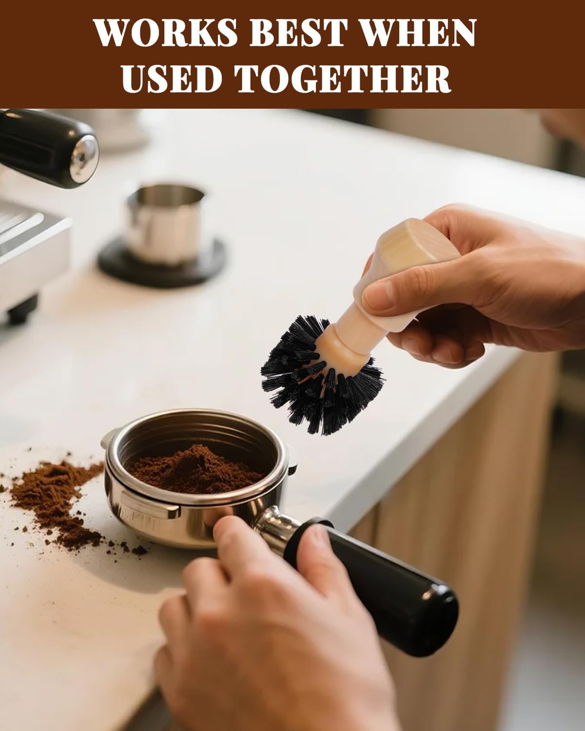Ebony Bristle Coffee Brush, Espresso Accessories Kit – Portafilter Brush Espresso Kit for Espresso Machine, Grinder, Countertop, 2 Pack