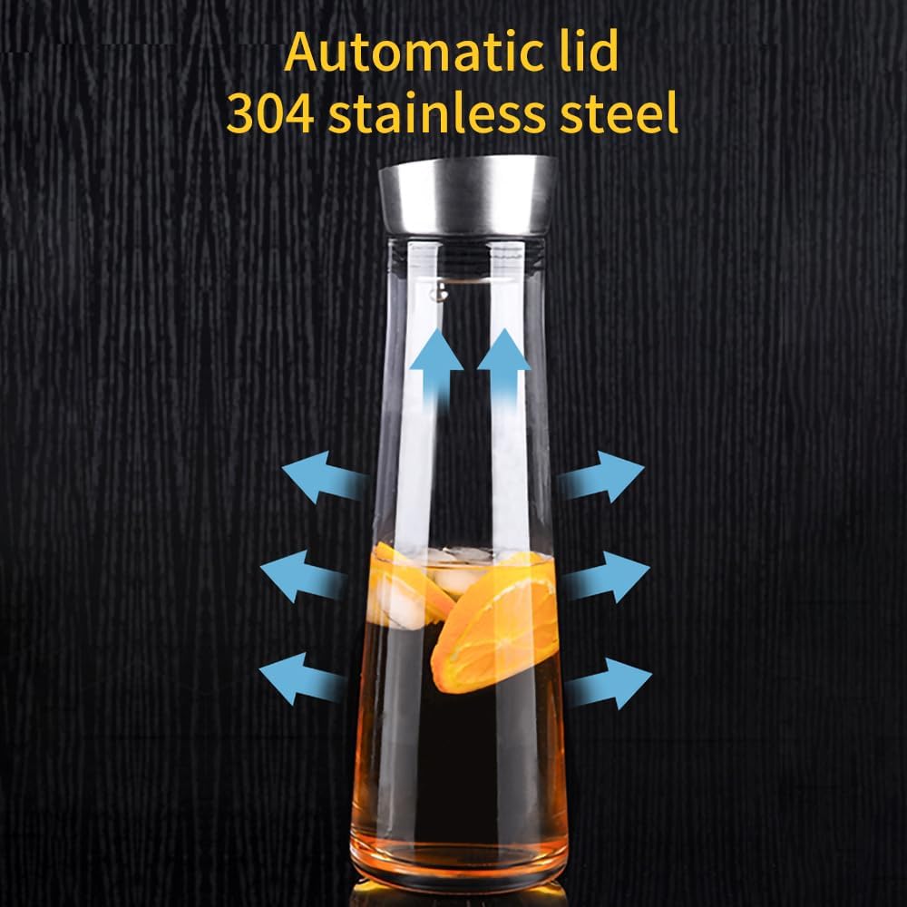 Glass Pitcher with Lid,1.3L Water Carafe for Fridge,Water Pitcher Glass Jug with Lid and Spout for Hot/Cold Water,Ice Tea and Juice Beverage