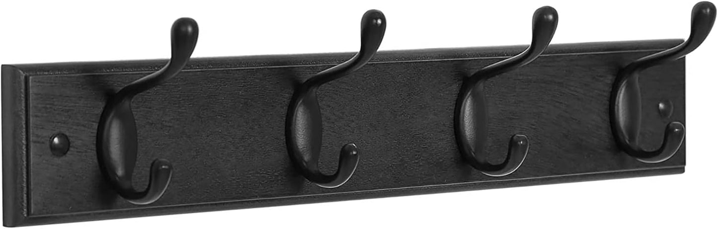 SONGMICS Wall-Mounted Coat Rack, Hook Rack, 4 Dual Metal Hooks, for Coats, Bags, Keys, in The Entryway, Bedroom, Living Room, Black ULHR023B01
