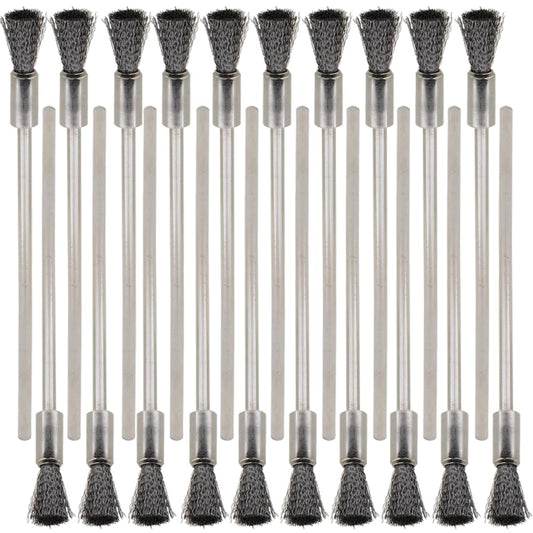 20PCS Wire Brushes with Extended Handle - Metal Rust Removal, Polishing, Cleaning - 6mm Diameter, 3mm Shaft, 100mm Length - Removes Burrs, Dust, and Oxide Layer - Handles Rough Surfaces