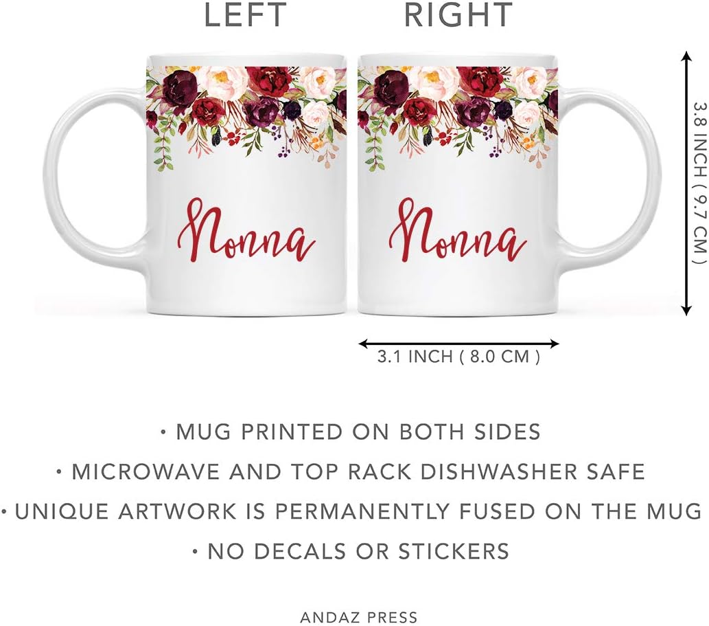 Andaz Press 11oz. Mother's Day Ceramic Coffee Tea Mug Gift, Fall Autumn Marsala Burgundy Flowers Roses Florals, Nonna, 1-Pack, Includes Gift Box, Birthday Christmas Gift Ideas