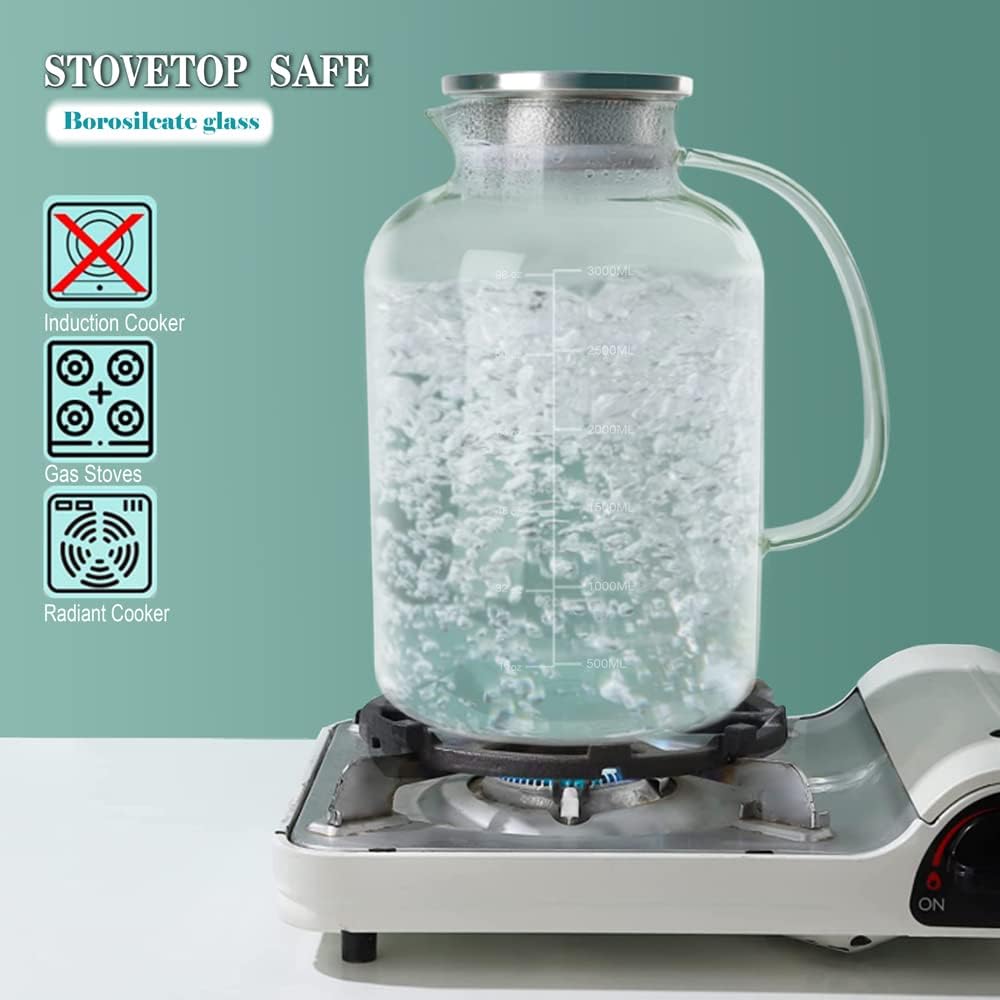 Glass Pitcher with Lid, GOTEBLE 102oz Glass Pitcher with Silicone Case and Brush, Large Capacity Glass Water Tea Pitcher for Juice, Milk, Cold Or Hot Beverages, Large Family and Party