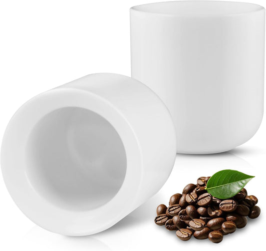 A set of 2 matte white ceramic espresso cups, thickened cup walls, slanted mouth design, each with a capacity of 3 ounces, hand washable only