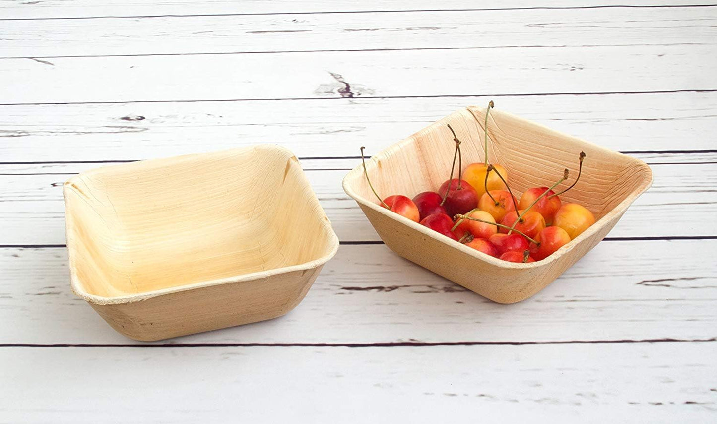 Charity Leaf Disposable Palm Leaf 6" Square Bowl (50 pcs) Dipping Bowls | Bamboo Like| All Natural and Biodegradable | Charcuterie Boards, BBQs, and Parties
