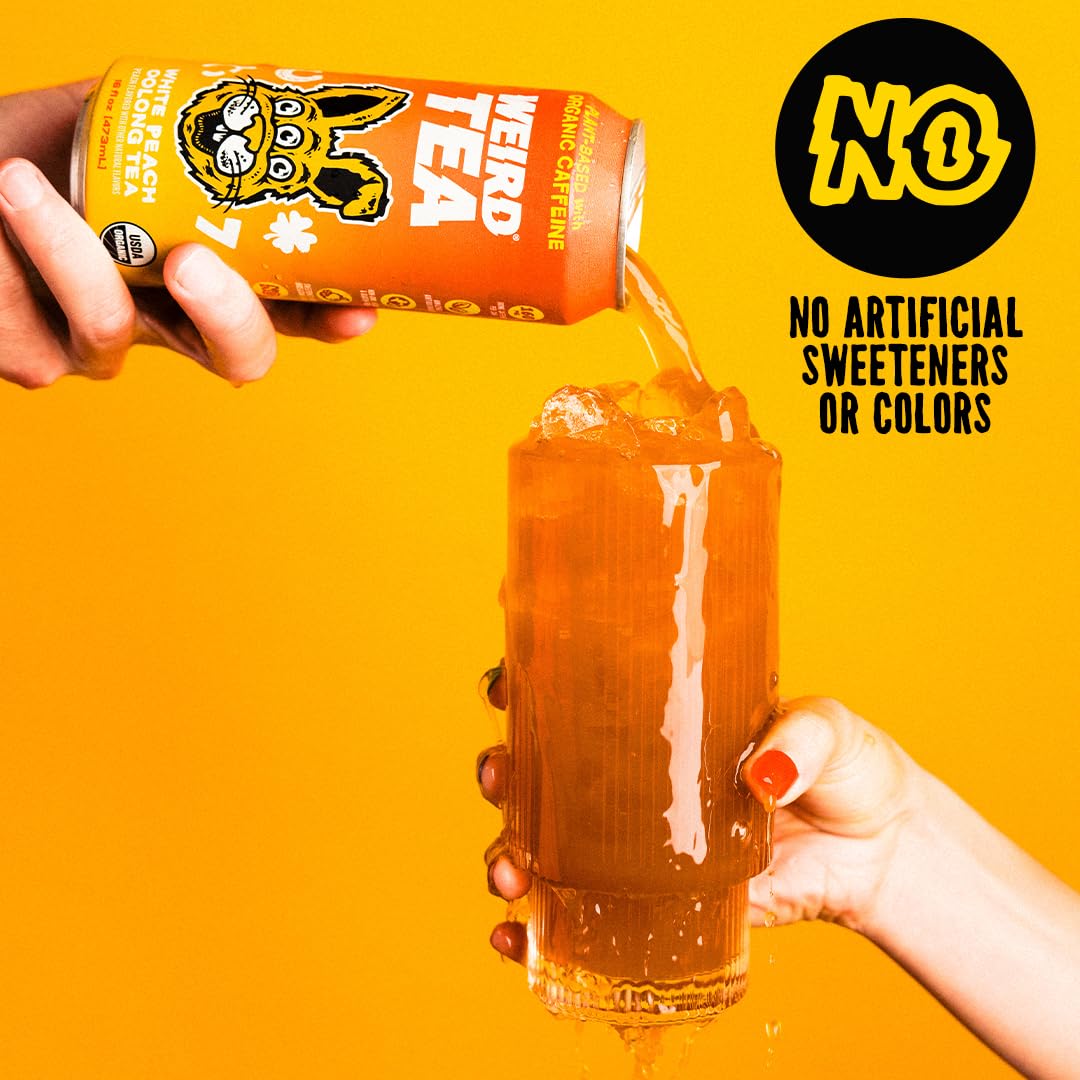 Drink Weird Organic White Peach Oolong Tea – 16oz Cans, 160mg Organic Caffeine, Pack of 12 – A Refreshing Energy Drink Alternative