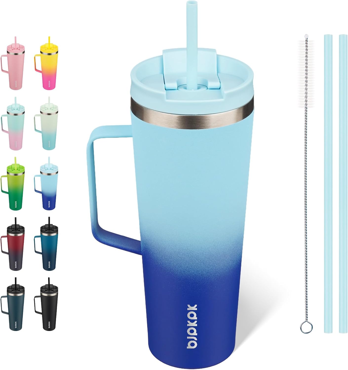 BJPKPK Insulated Tumbler with Handle, 26oz Insulated Tumblers with Lid and Straw, Stainless Steel Metal Water Bottles, Coffee Travel Mugs, Cups, Sky
