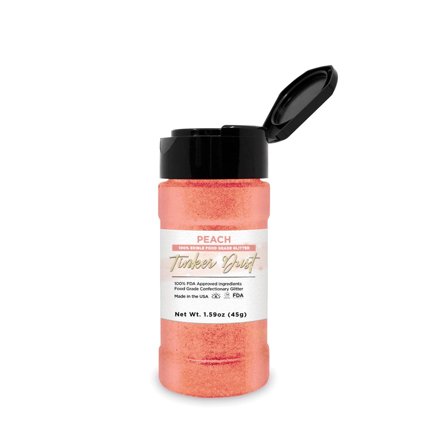 BAKELL Peach Edible Glitter, 45 Grams | TINKER DUST Edible Glitter | KOSHER Certified | 100% Edible Glitter | Cakes, Cupcakes, Cake Pops, Drinks, Dessert Vegan Glitter & Dusts (45g Shaker, Peach)