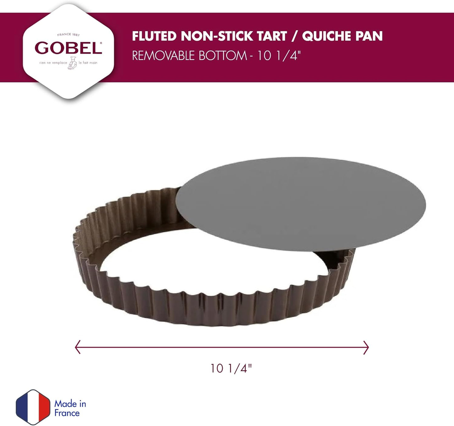 GOBEL - Non-Stick Round Fluted Tart Mold / Quiche Pan with Removable Bottom - 10 1/4"