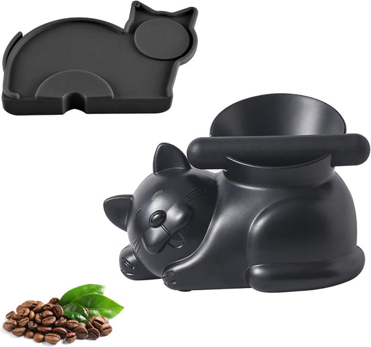 Cute Cat Coffee Knock Box Espresso Machine Accessories Small Coffee Dump Bin for Home and Office (Knock Box and Tamper Mat)
