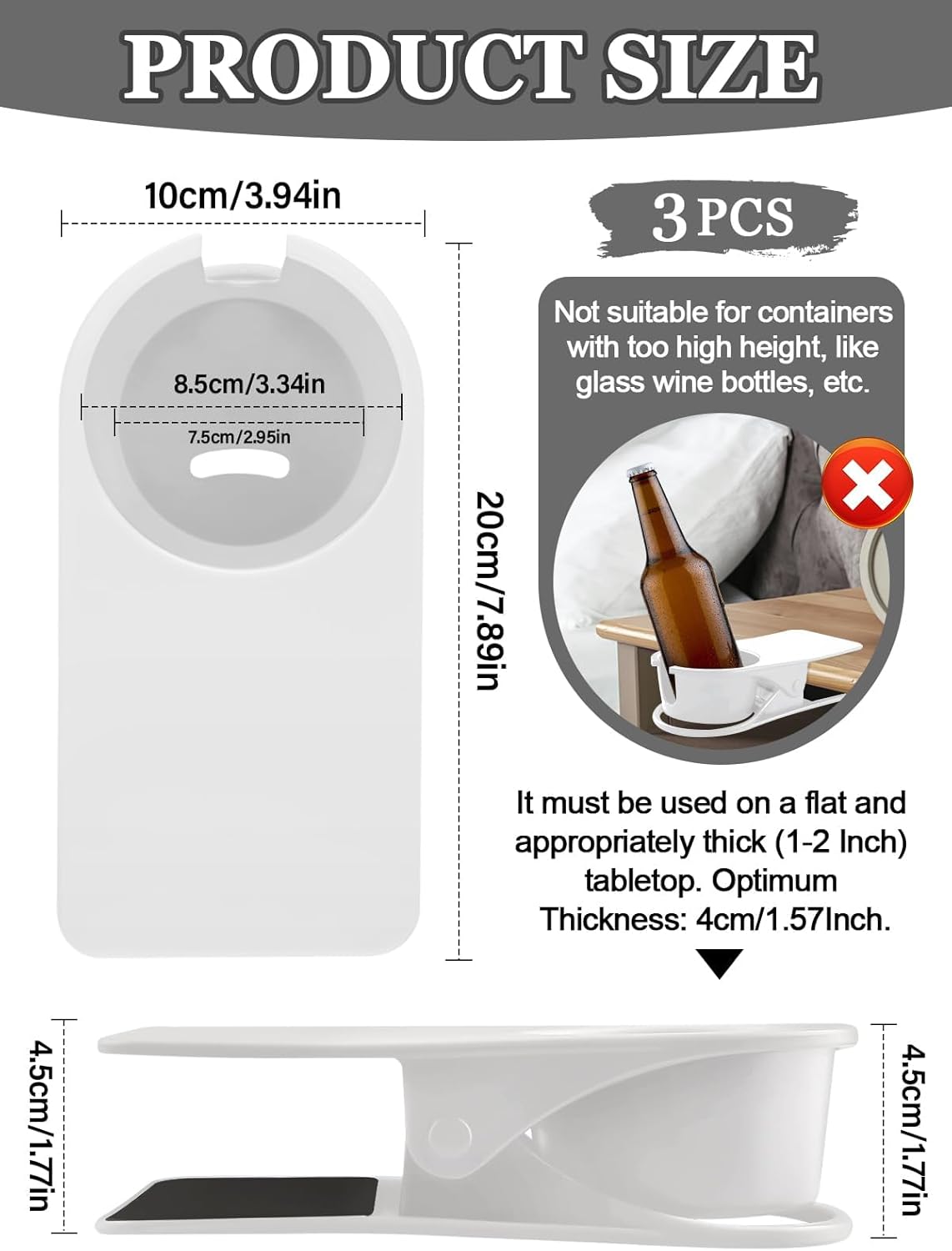 3PCS Drinking Cup Holder Clip Kalolary Chair Desk Bottle Cup Stand DIY Glass Clamp Storage Saucer Clip with Groove for Potted Plant Beverage Coffee Mug Holder Clip for Home & Office (White)