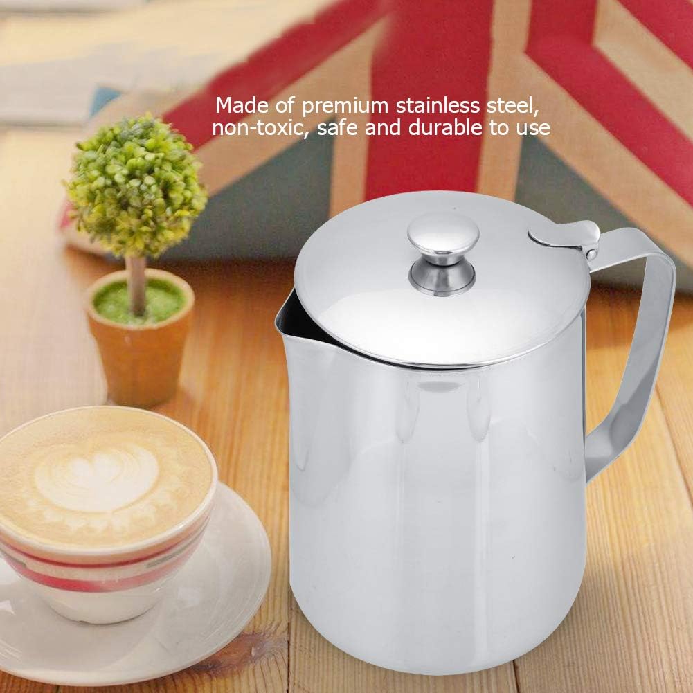 Commercial Grade Stainless Steel Coffee Steaming Pitcher Milk Frothing Cup Jug with Lid (350mL)