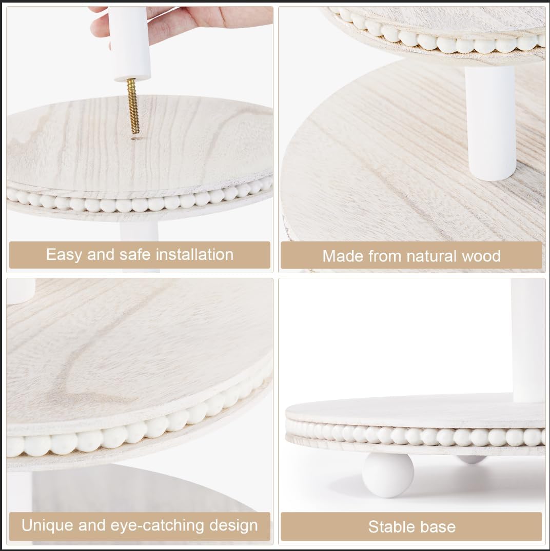 3 Tier Cupcake Stand Round,Wood Cupcake Stand with Beads,Tiered Cake Stand for 24 Cupcakes,Dessert Display Stand,Cupcake Tower for Party, Wedding, Birthday, Home Decor