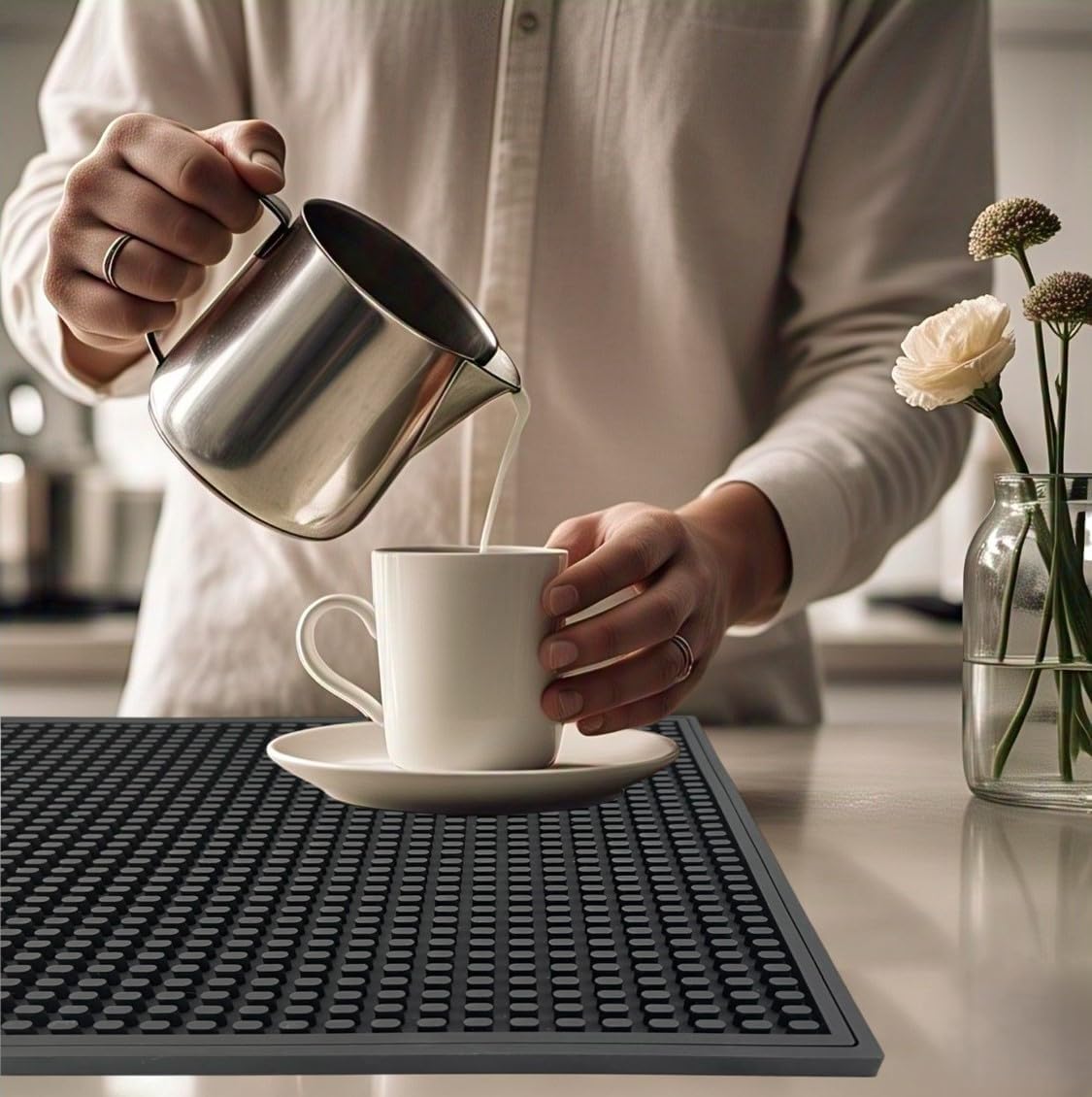 18x12 Rubber Bar Mats for Bartending. 0.4" Thick Coffee Bar Mat for Countertop. Durable & Flexible Black Kitchen Counter Bar Service Drying Mat