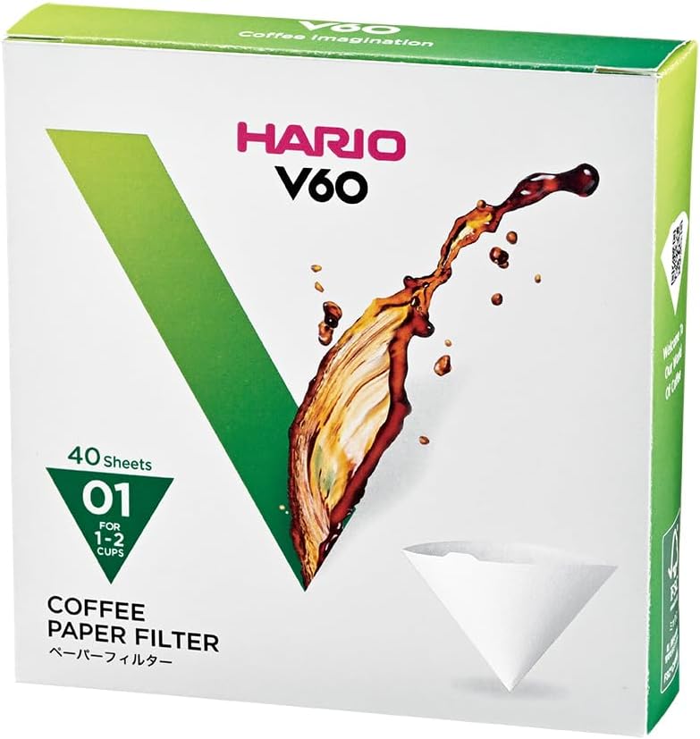 Hario V60 Paper Coffee Filter, Size 01, White, 40ct Box