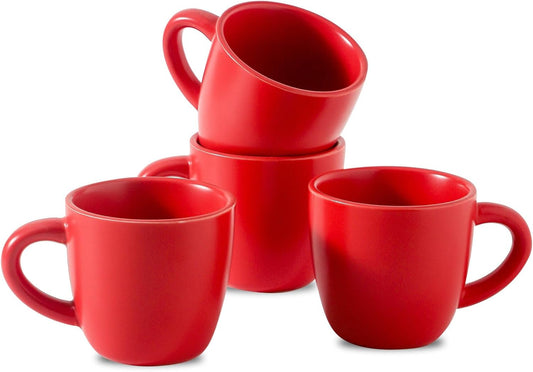 Hasense 7 Ounce Cappuccino Cups Set of 4 Perfect for Latte, Americano, Cafe Mocha and Tea, Ceramic Coffee Cups Ideal for Party Cafe Home and Kitchen, Microwave and Dishwasher safe, Red