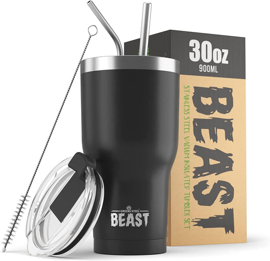 Beast 30 oz Tumbler Stainless Steel Vacuum Insulated Coffee Ice Cup Double Wall Travel Flask (Matte Black)