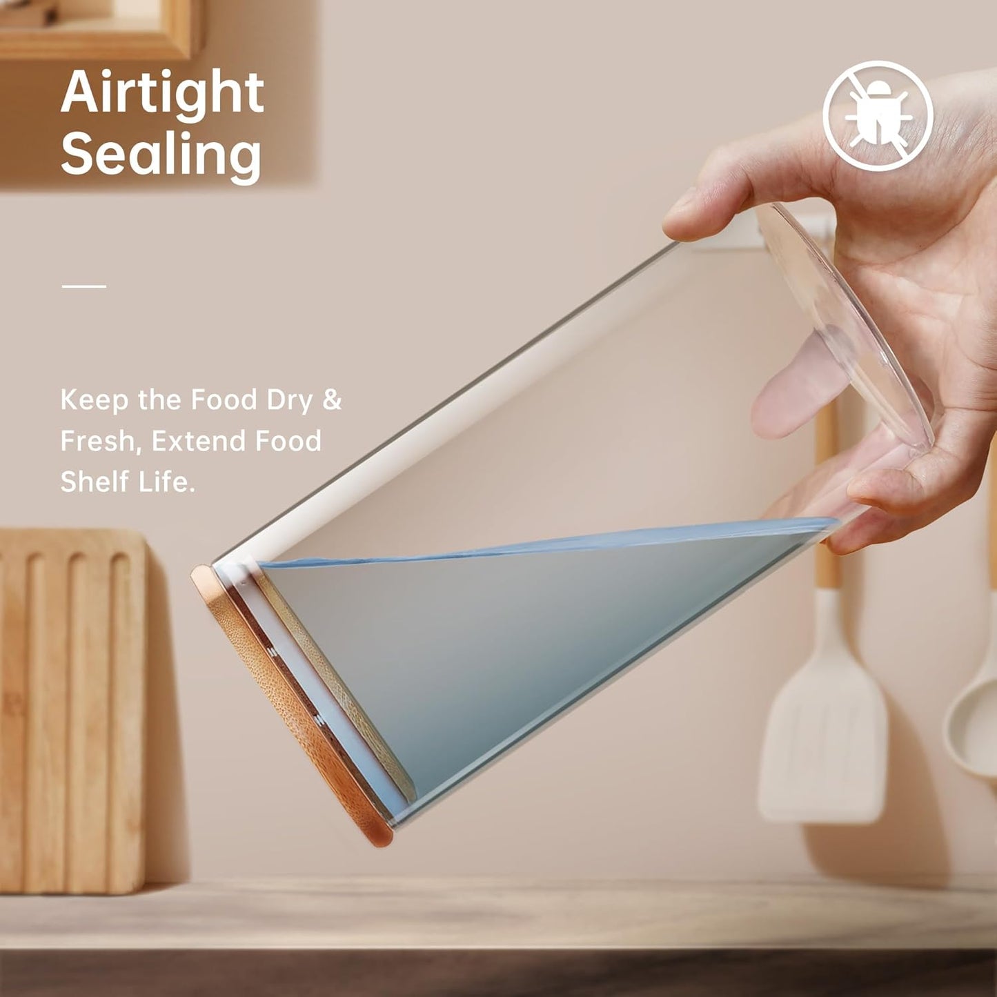 17oz - 4 Pack Glass Jars with Bamboo Lids, Glass Food Storage Containers with Airtight Lids, Air Tight Pantry Storage Containers for Coffee, Sugar, Spice, Meal Prep Jars for Salad & Fruit