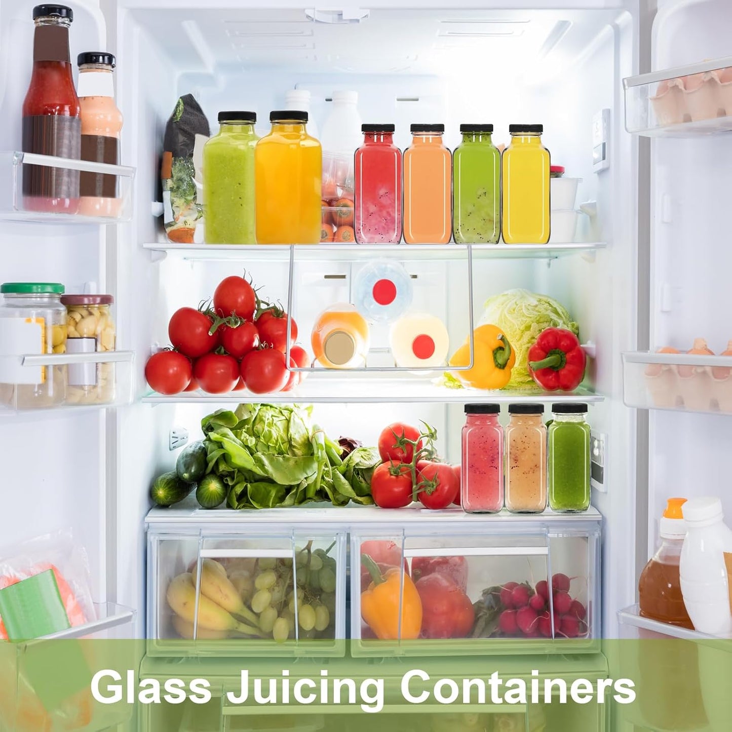 6 Pack 12oz Glass Water Bottles, 350ml Empty Glass Juice Bottles with Black Lids, Brush & Labels, Clear Reusable Drinking Jars for Juicing, Homemade Smoothies, Beverages